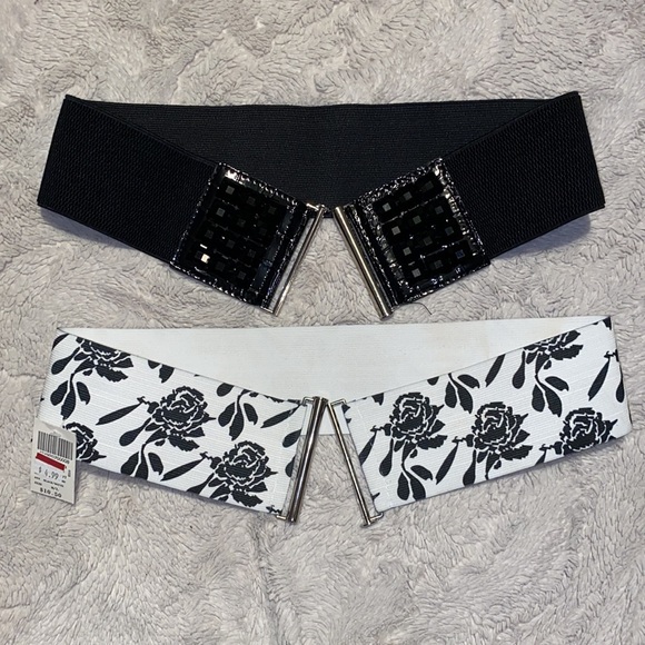 2 elastic waist black and white belts - Picture 3 of 5